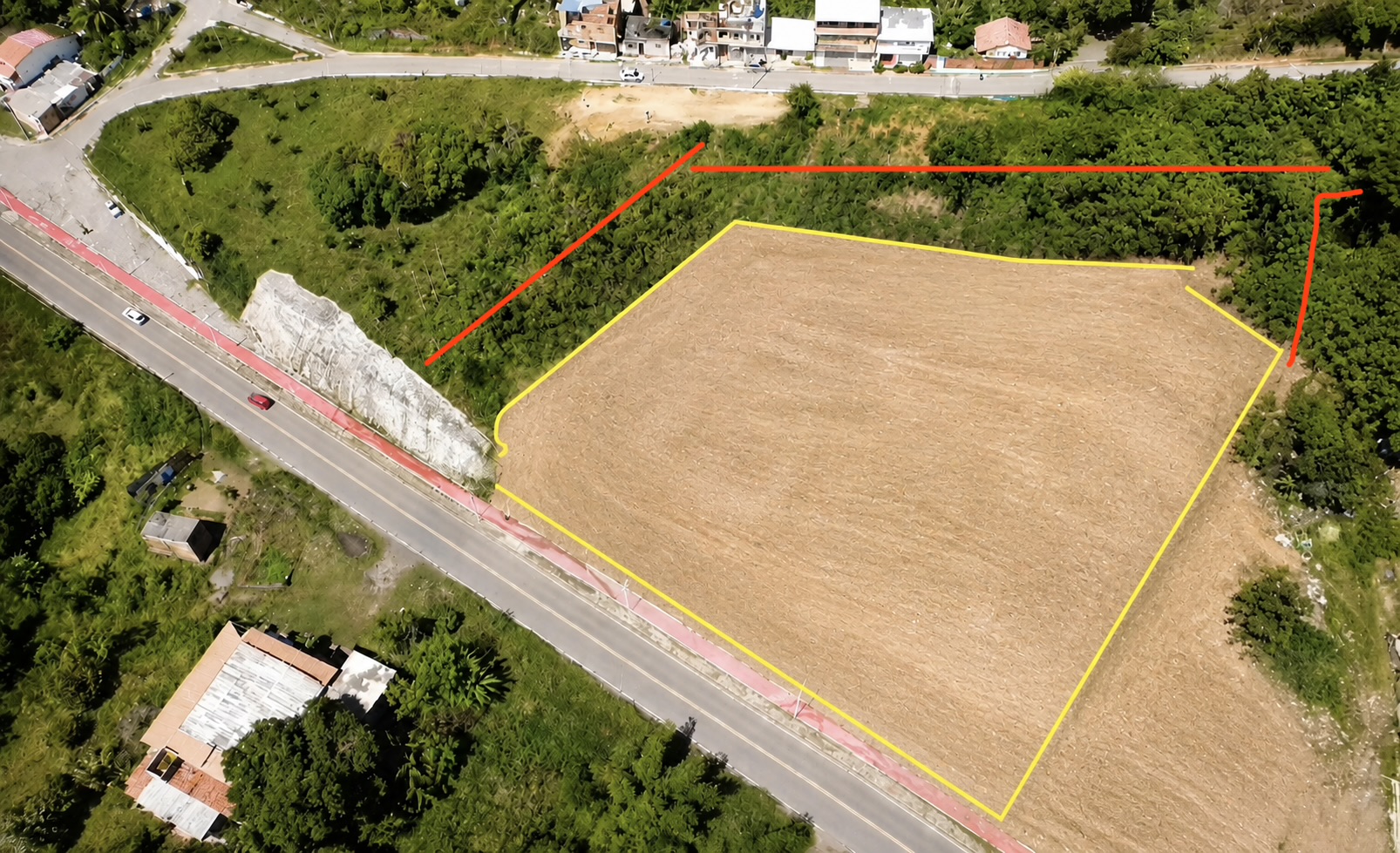 CGI Land Cleared – aerial view of the 24 Villas development site